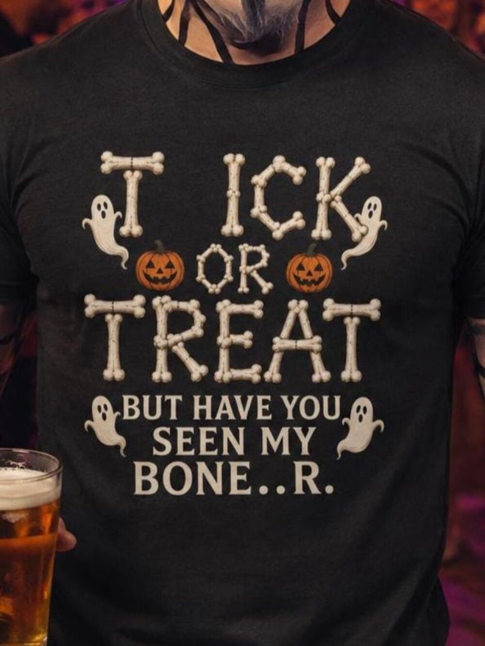 Trick or Treat Bone Pun T-Shirt Halloween Ghosts & Pumpkins